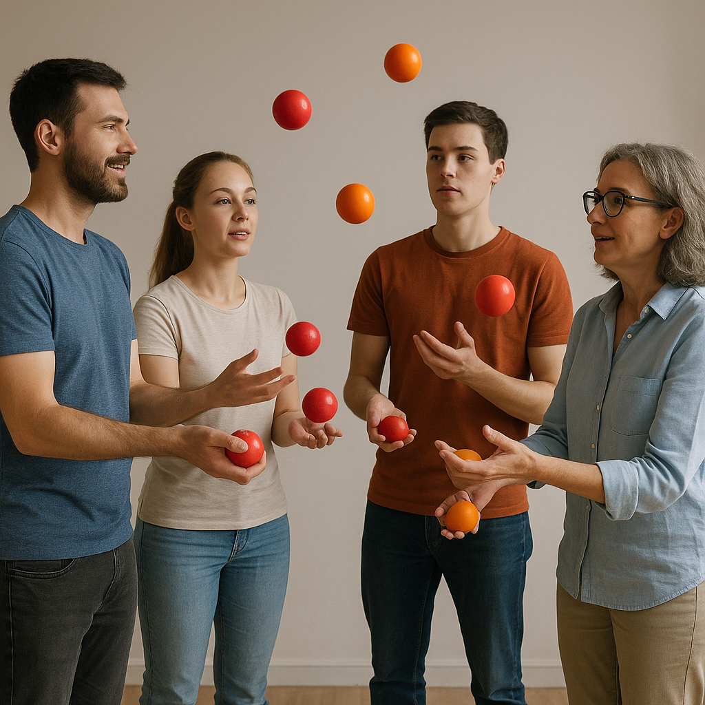 Jak uczyć się żonglowania parami lub w grupie