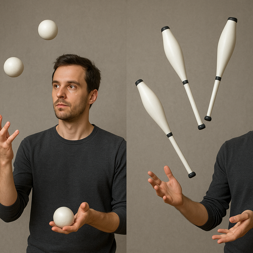 Jakie są różnice między żonglowaniem piłkami a maczugami