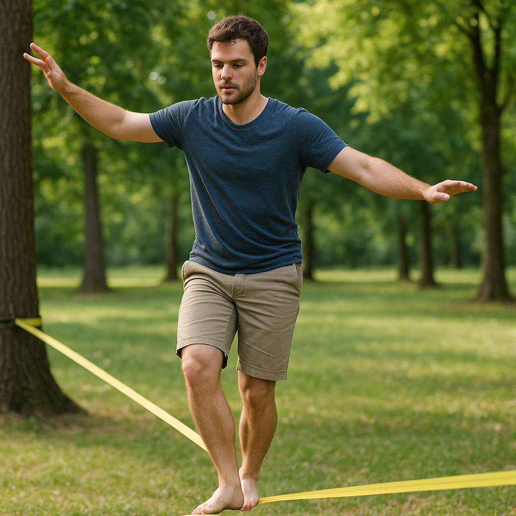Jak wygląda nauka równowagi na linie lub taśmie (slackline)